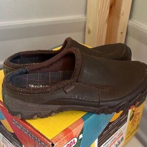 Skechers Women's Brown Leather Slip On Mules Outdoor Lifestyle Shoes